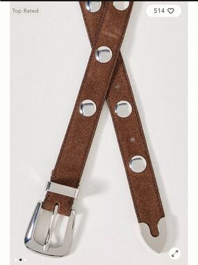 Anthropologie Leather Studded Western Belt Brown Suede Silver Size L